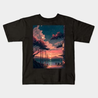Aesthetic Anime Sunset Background Artwork #3 Kids T-Shirt